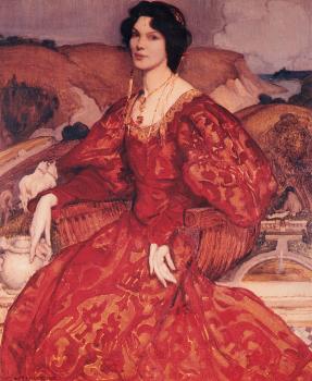 George Lambert : Sybil Walker in Red and Gold Dress